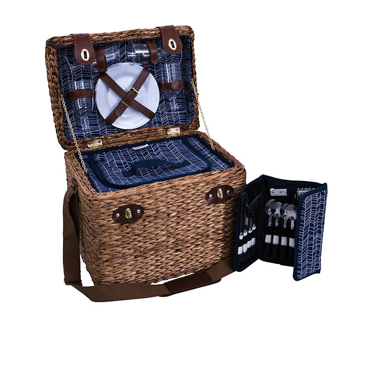 Avanti Willow 4 Person Picnic Basket Navy Herringbone Fast Shipping