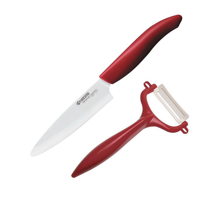 Kyocera Ceramic Utility Knife with Ceramic Rod Peeler Red Fast Shipping