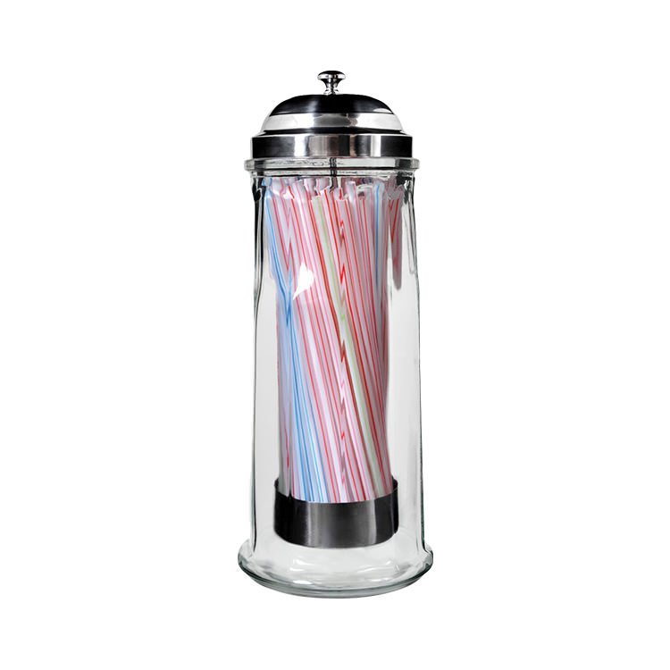 Davis & Waddell Essentials Glass Straw Dispenser with 100 Straws On