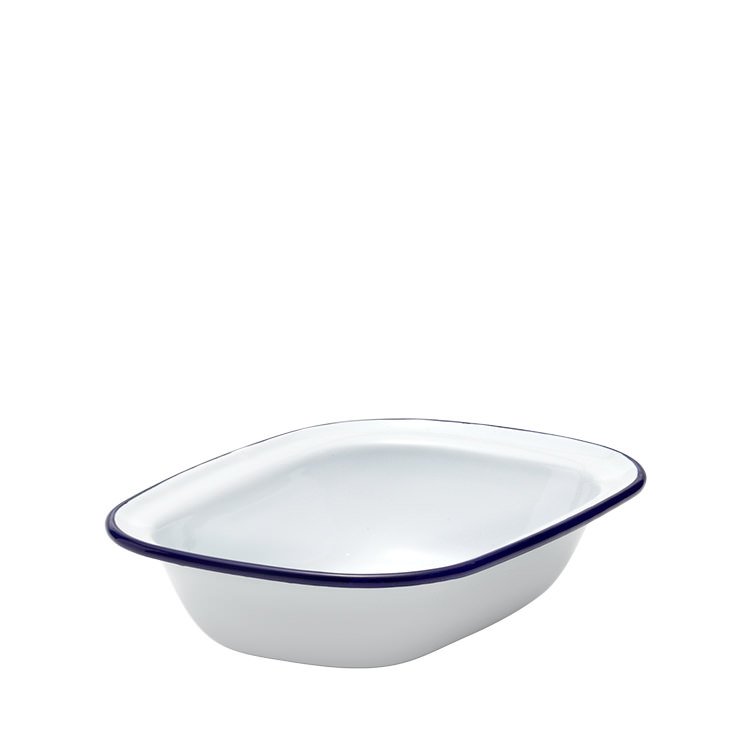 Falcon Enamel Pie Dish 20x15cm White/Blue Rim On Sale Now!