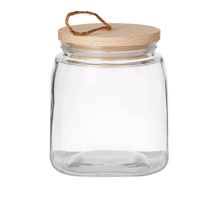 Pantry Square Glass Canister w/ Wooden Lid 1.9L Fast Shipping