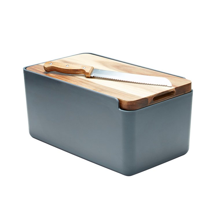 Salt & Pepper Hudson Bread Bin w/ Cutting Board Lid Charcoal Fast Shipping