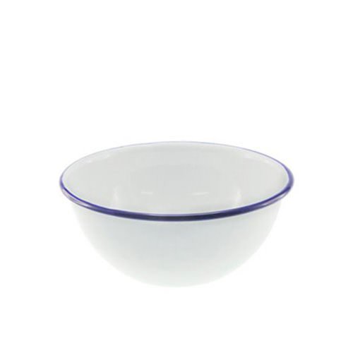 Falcon Enamel Deep Cereal Bowl 16cm White/Blue Rim