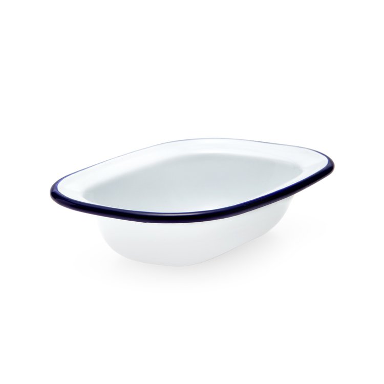 Falcon Enamel Pie Dish 16x12cm White/Blue Rim On Sale Now!