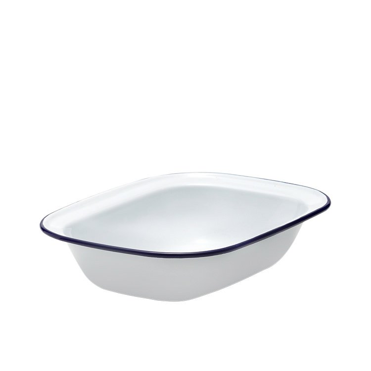 Falcon Enamel Pie Dish 28x21cm White/Blue Rim On Sale Now!